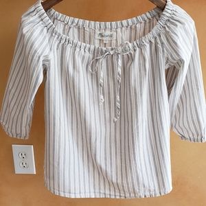 Madewell Blue Striped Off The Shoulder Blouse
